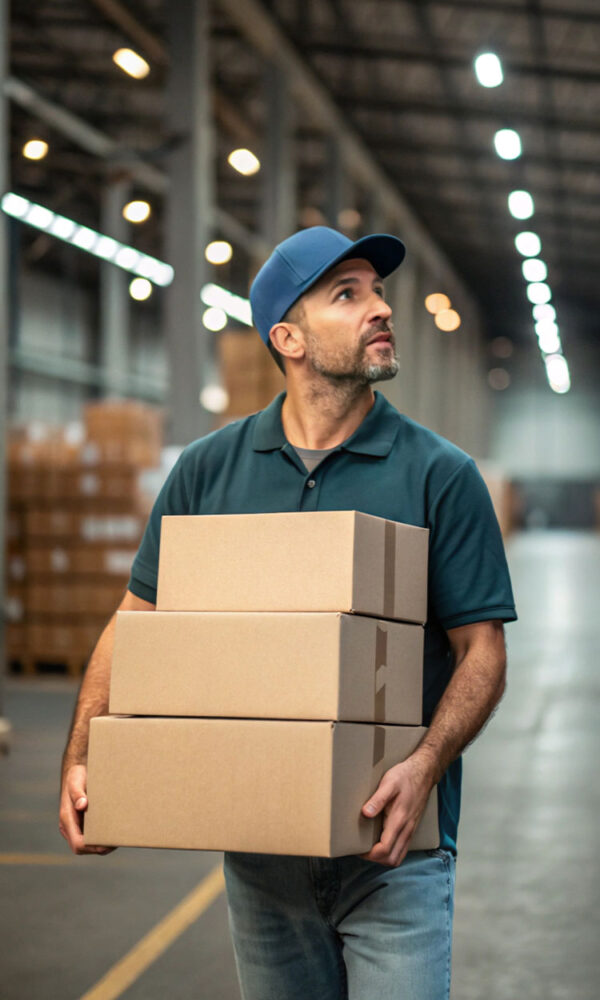 Person holding shipping boxes